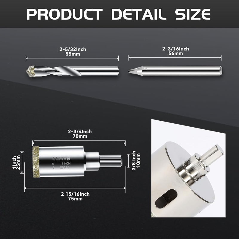 cenyb 1inch | 25mm Diamond Hole Saw with Center Drill bit and Diamond-Coated Center Drill bit for Ceramic Glass Marble Fiberglass Granite and Porcelain Tiles by - Image 2